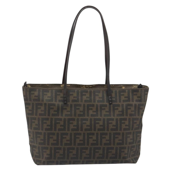 FENDI Zucca Canvas Tote Bag PVC Brown Black Auth 198456