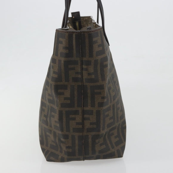 FENDI Zucca Canvas Tote Bag PVC Brown Black Auth 198456