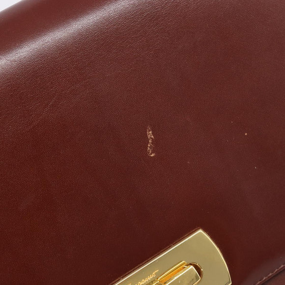 Salvatore Ferragamo Gancini Shoulder Bag Leather Brown Gold Tone Auth 198463A