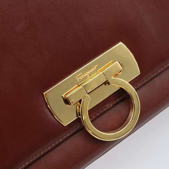 Salvatore Ferragamo Gancini Shoulder Bag Leather Brown Gold Tone Auth 198463A