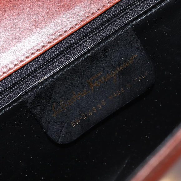 Salvatore Ferragamo Gancini Shoulder Bag Leather Brown Gold Tone Auth 198463A