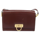 Salvatore Ferragamo Gancini Shoulder Bag Leather Brown Gold Tone Auth 198463A-13