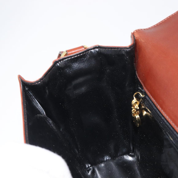Salvatore Ferragamo Gancini Shoulder Bag Leather Brown Gold Tone Auth 198463A