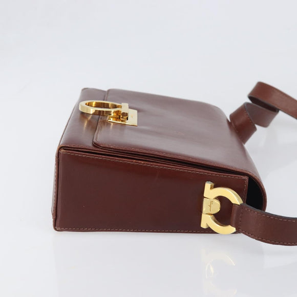 Salvatore Ferragamo Gancini Shoulder Bag Leather Brown Gold Tone Auth 198463A