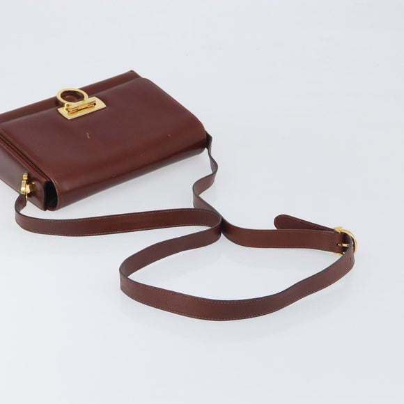 Salvatore Ferragamo Gancini Shoulder Bag Leather Brown Gold Tone Auth 198463A