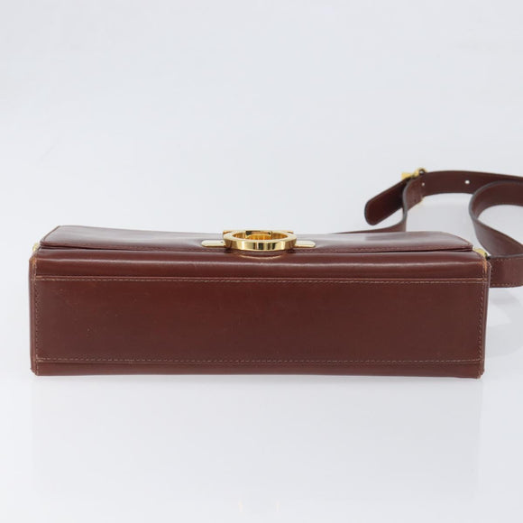 Salvatore Ferragamo Gancini Shoulder Bag Leather Brown Gold Tone Auth 198463A