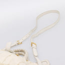 PRADA Gathered Hand Bag Nylon 2way White Gold Tone Auth 198464-14