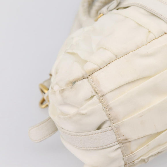 PRADA Gathered Hand Bag Nylon 2way White Gold Tone Auth 198464
