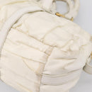 PRADA Gathered Hand Bag Nylon 2way White Gold Tone Auth 198464-16