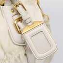 PRADA Gathered Hand Bag Nylon 2way White Gold Tone Auth 198464-18