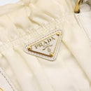 PRADA Gathered Hand Bag Nylon 2way White Gold Tone Auth 198464-19