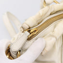 PRADA Gathered Hand Bag Nylon 2way White Gold Tone Auth 198464-20