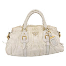 PRADA Gathered Hand Bag Nylon 2way White Gold Tone Auth 198464-13