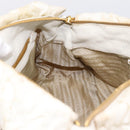 PRADA Gathered Hand Bag Nylon 2way White Gold Tone Auth 198464-22