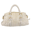 PRADA Gathered Hand Bag Nylon 2way White Gold Tone Auth 198464-2