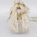 PRADA Gathered Hand Bag Nylon 2way White Gold Tone Auth 198464-3