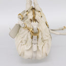 PRADA Gathered Hand Bag Nylon 2way White Gold Tone Auth 198464-4