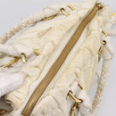PRADA Gathered Hand Bag Nylon 2way White Gold Tone Auth 198464-6