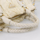 PRADA Gathered Hand Bag Nylon 2way White Gold Tone Auth 198464-7