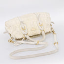 PRADA Gathered Hand Bag Nylon 2way White Gold Tone Auth 198464-9