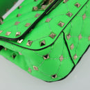 VALENTINO Micro Rockstud Chain Shoulder Bag Leather 2way Green Gold Auth 198465V-15