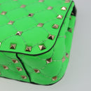 VALENTINO Micro Rockstud Chain Shoulder Bag Leather 2way Green Gold Auth 198465V-16