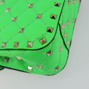 VALENTINO Micro Rockstud Chain Shoulder Bag Leather 2way Green Gold Auth 198465V-17