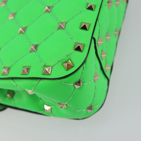 VALENTINO Micro Rockstud Chain Shoulder Bag Leather 2way Green Gold Auth 198465V
