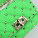 VALENTINO Micro Rockstud Chain Shoulder Bag Leather 2way Green Gold Auth 198465V-18