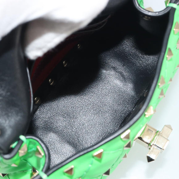 VALENTINO Micro Rockstud Chain Shoulder Bag Leather 2way Green Gold Auth 198465V
