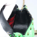 VALENTINO Micro Rockstud Chain Shoulder Bag Leather 2way Green Gold Auth 198465V-21