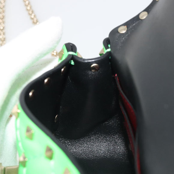 VALENTINO Micro Rockstud Chain Shoulder Bag Leather 2way Green Gold Auth 198465V
