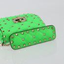 VALENTINO Micro Rockstud Chain Shoulder Bag Leather 2way Green Gold Auth 198465V-7