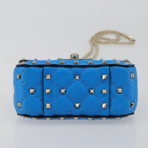 VALENTINO Micro Rockstud Chain Shoulder Bag Leather 2way Blue Auth 198466V