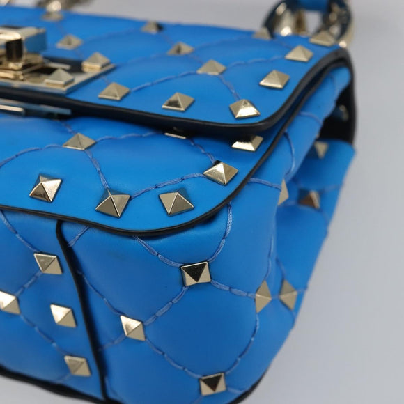VALENTINO Micro Rockstud Chain Shoulder Bag Leather 2way Blue Auth 198466V