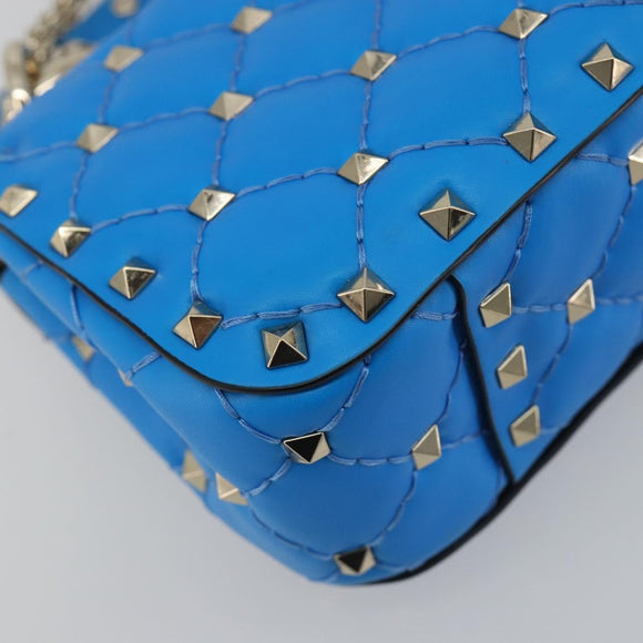 VALENTINO Micro Rockstud Chain Shoulder Bag Leather 2way Blue Auth 198466V