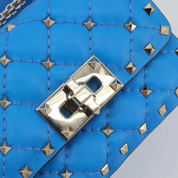 VALENTINO Micro Rockstud Chain Shoulder Bag Leather 2way Blue Auth 198466V