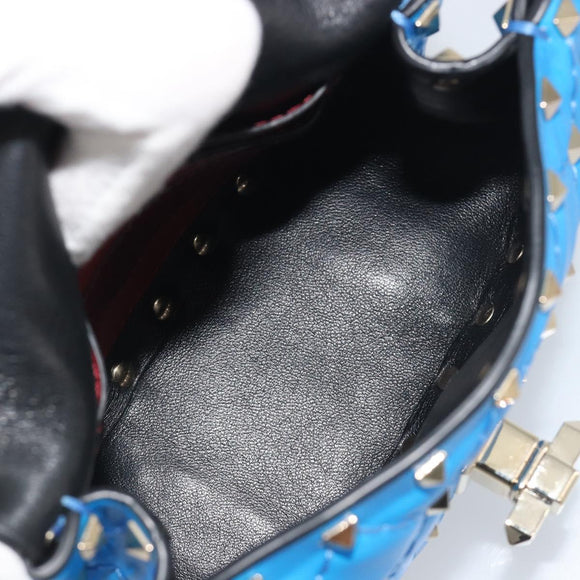 VALENTINO Micro Rockstud Chain Shoulder Bag Leather 2way Blue Auth 198466V