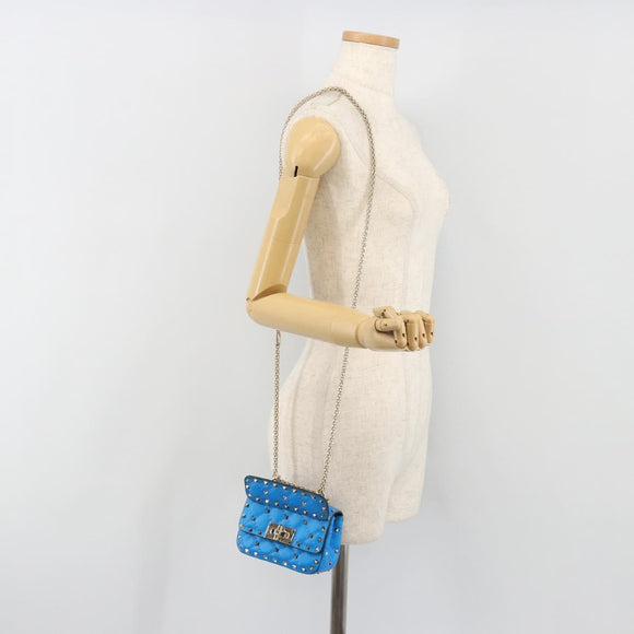 VALENTINO Micro Rockstud Chain Shoulder Bag Leather 2way Blue Auth 198466V