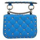 VALENTINO Micro Rockstud Chain Shoulder Bag Leather 2way Blue Auth 198466V-2