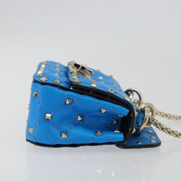 VALENTINO Micro Rockstud Chain Shoulder Bag Leather 2way Blue Auth 198466V