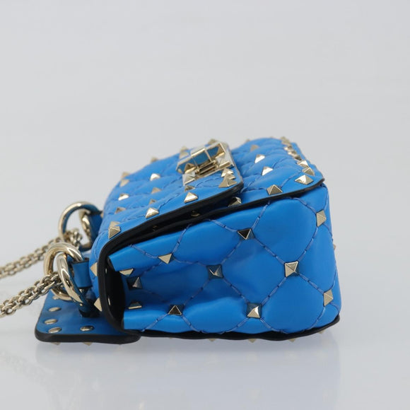 VALENTINO Micro Rockstud Chain Shoulder Bag Leather 2way Blue Auth 198466V
