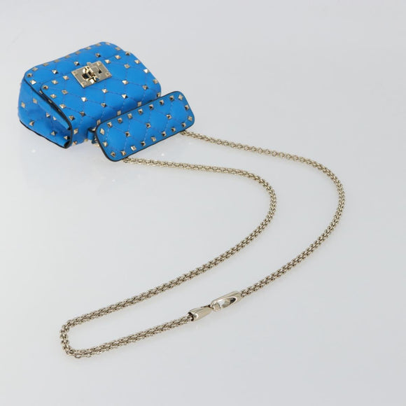 VALENTINO Micro Rockstud Chain Shoulder Bag Leather 2way Blue Auth 198466V