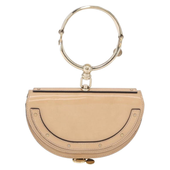 Chloe Nile Minaudière Hand Bag Patent Beige Gold Tone Auth 198468A