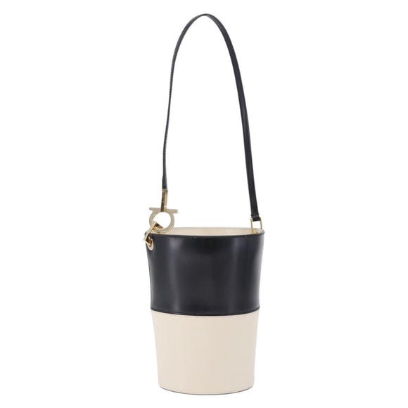 Salvatore Ferragamo Gancini Shoulder Bag Leather Ivory Gold Tone Auth 198472A