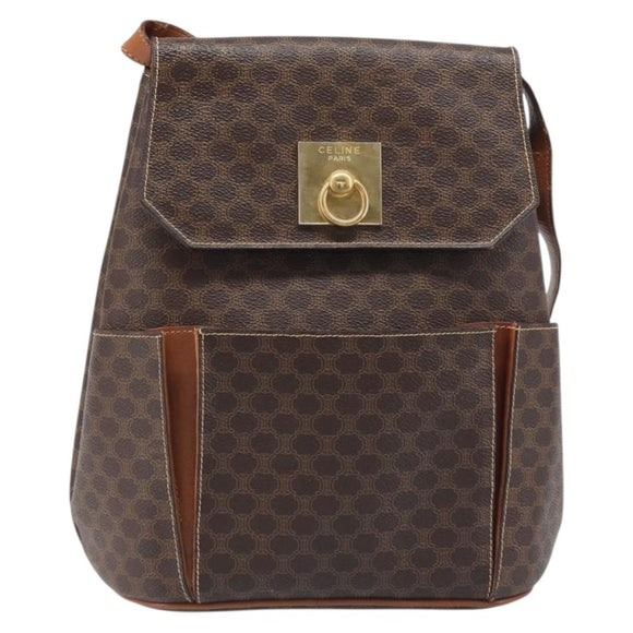 CELINE Macadam Shoulder Bag PVC Leather Brown Gold Tone Auth 198476