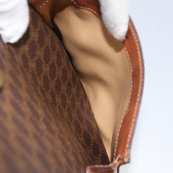 CELINE Macadam Shoulder Bag PVC Leather Brown Gold Tone Auth 198476