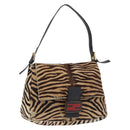 FENDI Mamma Baguette Shoulder Bag Harako leather Beige Black Auth 198478A-1