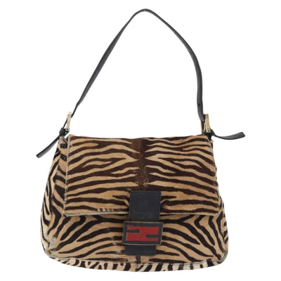 FENDI Mamma Baguette Shoulder Bag Harako leather Beige Black Auth 198478A - 0