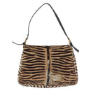 FENDI Mamma Baguette Shoulder Bag Harako leather Beige Black Auth 198478A-3
